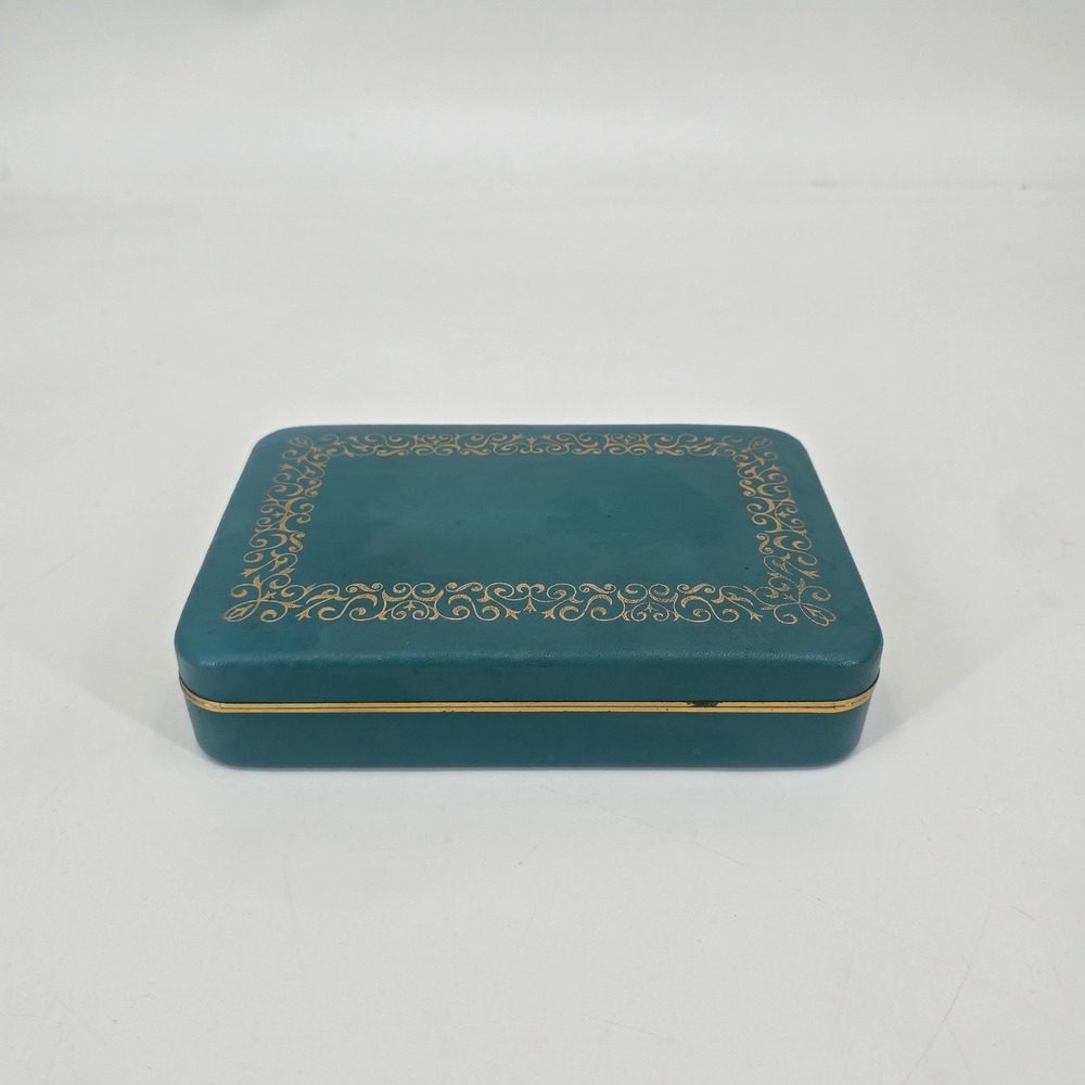 Vintage Farrington Genuine Texol Jewelry Box Teal Gold Mid Century Ring Case